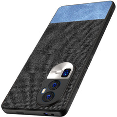 Kapa Soft Fabric & Leather Hybrid Protective Back Cover for Oppo Reno 10 Pro Plus | Shockproof Slim Hard Anti Slip Back Case (Black::Blue) - Mobizang