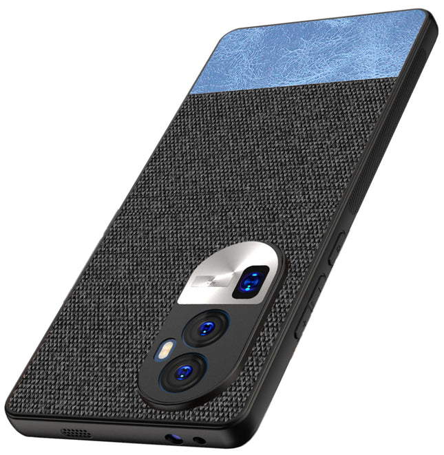 Kapa Soft Fabric & Leather Hybrid Protective Back Cover for Oppo Reno 10 Pro Plus | Shockproof Slim Hard Anti Slip Back Case (Black::Blue) - Mobizang