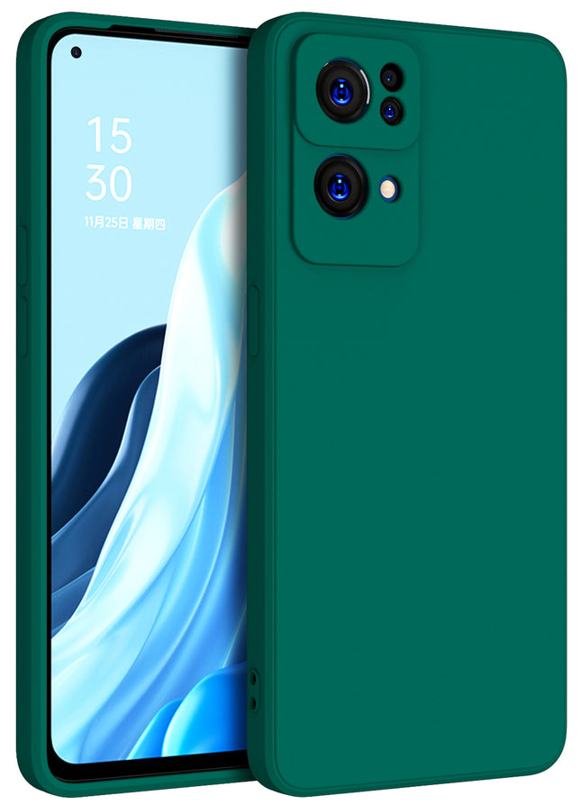 Matte Lens Protective Back Cover for Oppo Reno 7 Pro (5G) , Slim Silicone with Soft Lining Shockproof Flexible Full Body Bumper Case (Green)