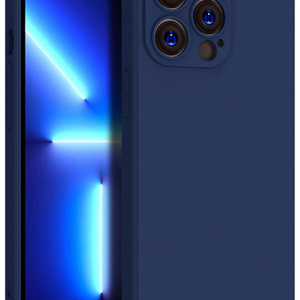 Matte Lens Protective Back Cover for Apple iPhone 13 Pro Max (6.7) , Slim Silicone with Soft Lining Shockproof Flexible Full Body Bumper Case (Blue)