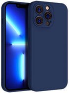 Matte Lens Protective Back Cover for Apple iPhone 13 Pro Max (6.7) , Slim Silicone with Soft Lining Shockproof Flexible Full Body Bumper Case (Blue)