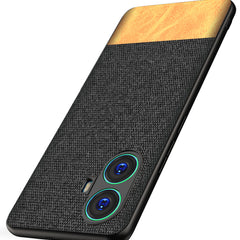Kapa Soft Fabric & Leather Hybrid for Realme 10 Pro Plus Back Cover | Shockproof Hybrid Slim Hard Anti Slip Back Case (Black , Brown) - Mobizang