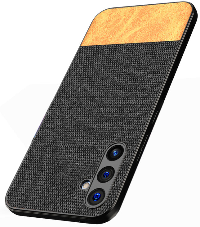 Kapa Soft Fabric & Leather Hybrid Protective Cover for Samsung Galaxy A54 (5G) | Shockproof Slim Hard Anti Slip Back Case (Black,Brown)
