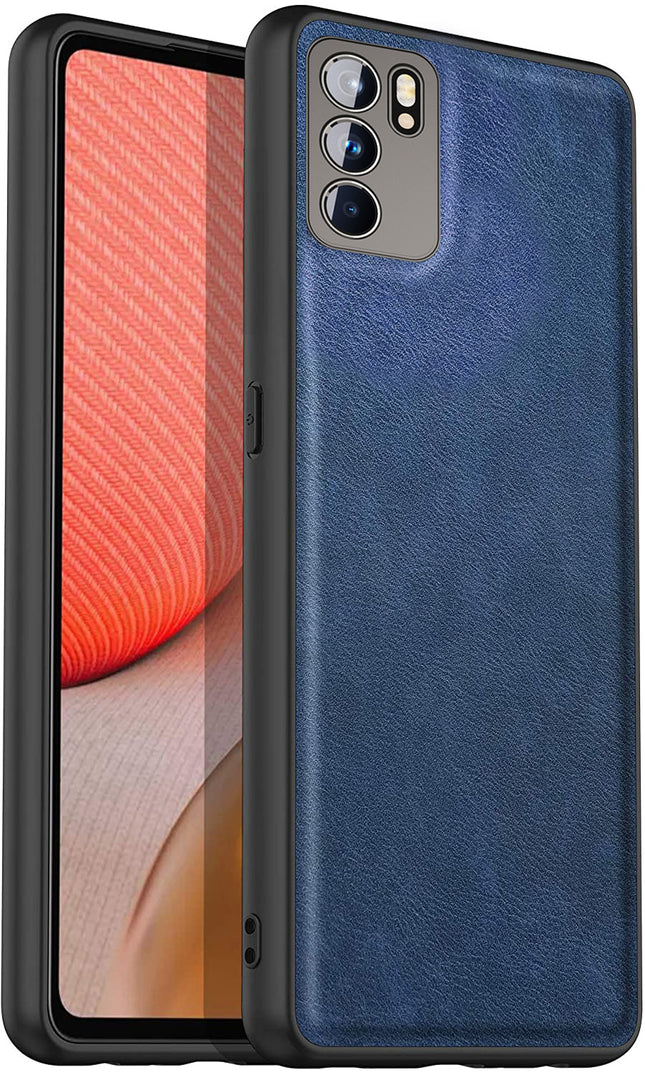 Tux Back Case For Oppo Reno 6 Pro (5G) , Slim Leather Case with Soft Edge Shockproof Back Cover (Blue)