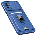 Kapa Bisen Back Cover for Redmi Note 10 Pro / Note 10 Pro Max , Inbuilt Camera Slider Ring Stand and Card Pocket Shockproof Slim Bumper Back Case (Blue) - Mobizang