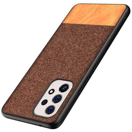 Soft Fabric & Leather Hybrid for Samsung Galaxy A73 Back Cover, Shockproof Protection Slim Hard Back Case (Brown)