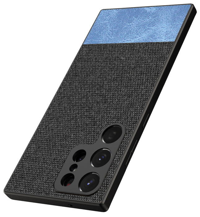 Kapa Soft Fabric & Leather Hybrid for Samsung Galaxy S23 Ultra Back Cover | Shockproof Hybrid Slim Hard Anti Slip Back Case (Black , Blue)