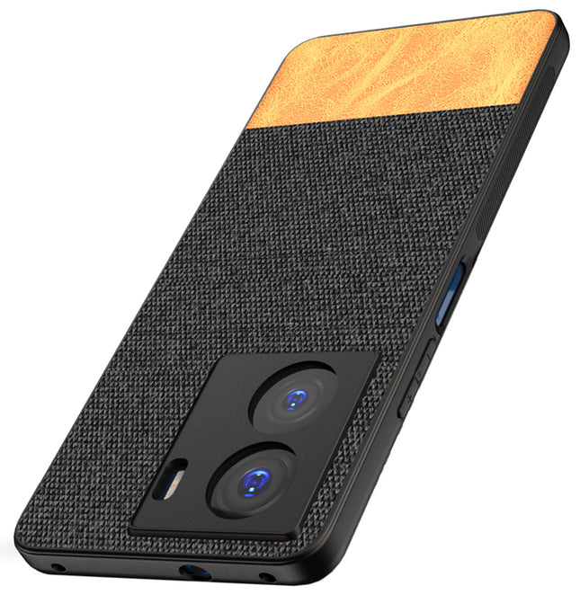 Kapa Soft Fabric & Leather Hybrid Protective Case Cover for IQOO Z7 / Z7S (5G) | Shockproof Slim Hard Anti Slip Back Case (Black,Brown)