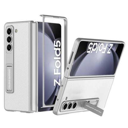 Kapa Leather Case for Samsung Galaxy Z Fold 5 | Inbuilt Stand Hybrid Back Cover (Silver)