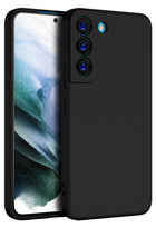 Matte Lens Protective Back Cover for Samsung Galaxy S22, Slim Silicone with Soft Lining Shockproof Flexible Full Body Bumper Case (Black)
