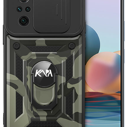 Tank Back Cover for Redmi Note 10 Pro / Note 10 Pro Max , Inbuilt Ring + Slider [Military Grade Protection] Shockproof Lens Protection Case (Black)