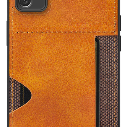 Kapa Razor Wallet Back Case for Samsung Galaxy A73 (5G) , Slim PU Leather & Fabric Cover With Inbuilt Card Pocket (Brown)