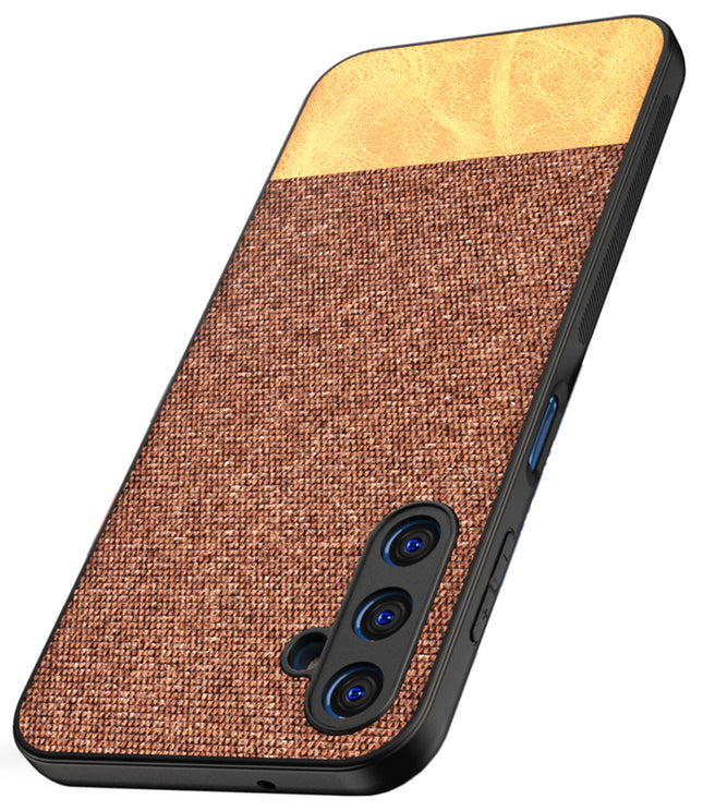 Kapa Soft Fabric & Leather Hybrid Protective Case Cover for Samsung Galaxy A14 (5G) | Shockproof Slim Hard Anti Slip Back Case (Brown)