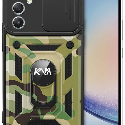 Kapa Tank Back Cover for Samsung Galaxy A54 (5G) | Inbuilt Ring + Slider Shockproof Lens Protection Case (Green)