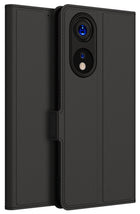 Kapa Noble Slim Magnetic Leather Flip Case Cover for Oppo Reno 8T (5G) | Card Holder Stand Leather Flip Wallet Case (Black)