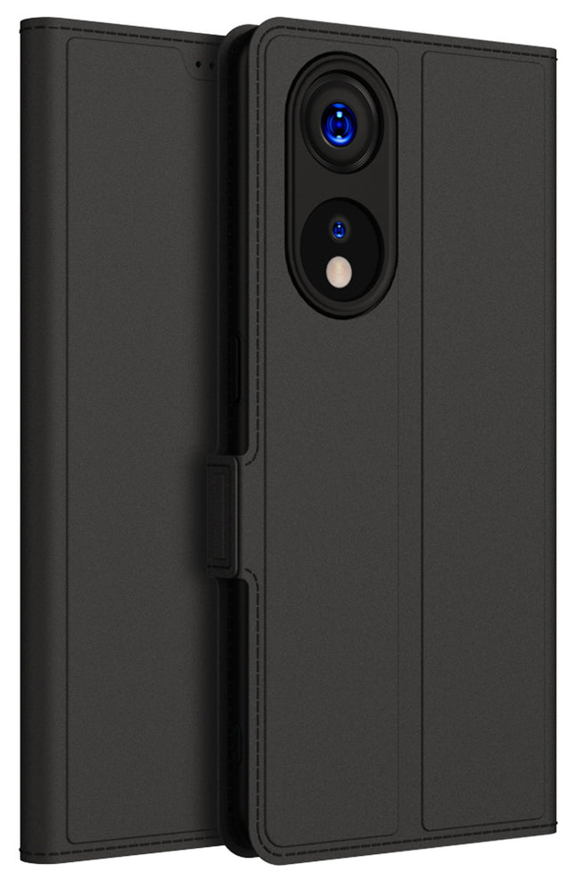 Kapa Noble Slim Magnetic Leather Flip Case Cover for Oppo Reno 8T (5G) | Card Holder Stand Leather Flip Wallet Case (Black)
