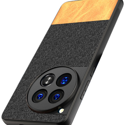Kapa Soft Fabric & Leather Hybrid Protective Back Cover for OnePlus 12 | Shockproof Slim Hard Anti Slip Back Case (Black , Brown)