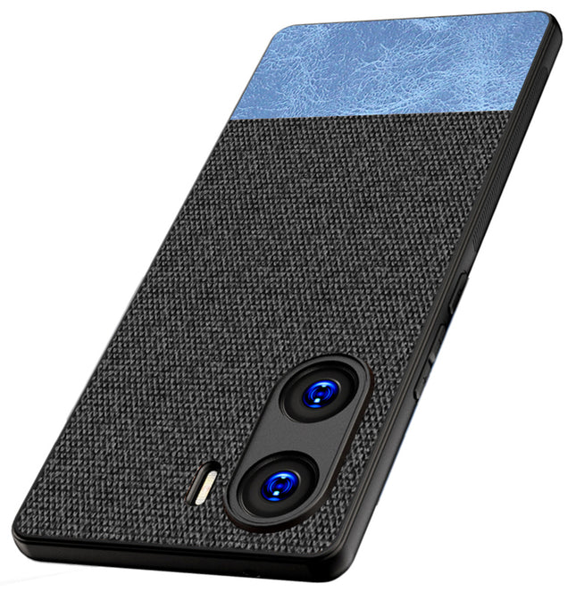 Kapa Soft Fabric & Leather Hybrid Protective Back Cover for Vivo V29E | Shockproof Slim Hard Anti Slip Back Case (Black::Blue)