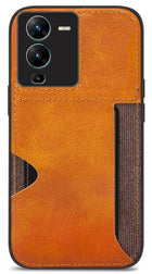 Kapa Razor Wallet Back Case for VIVO V25 PRO (5G) | Slim PU Leather & Fabric Cover with Inbuilt Card Pocket (Brown)