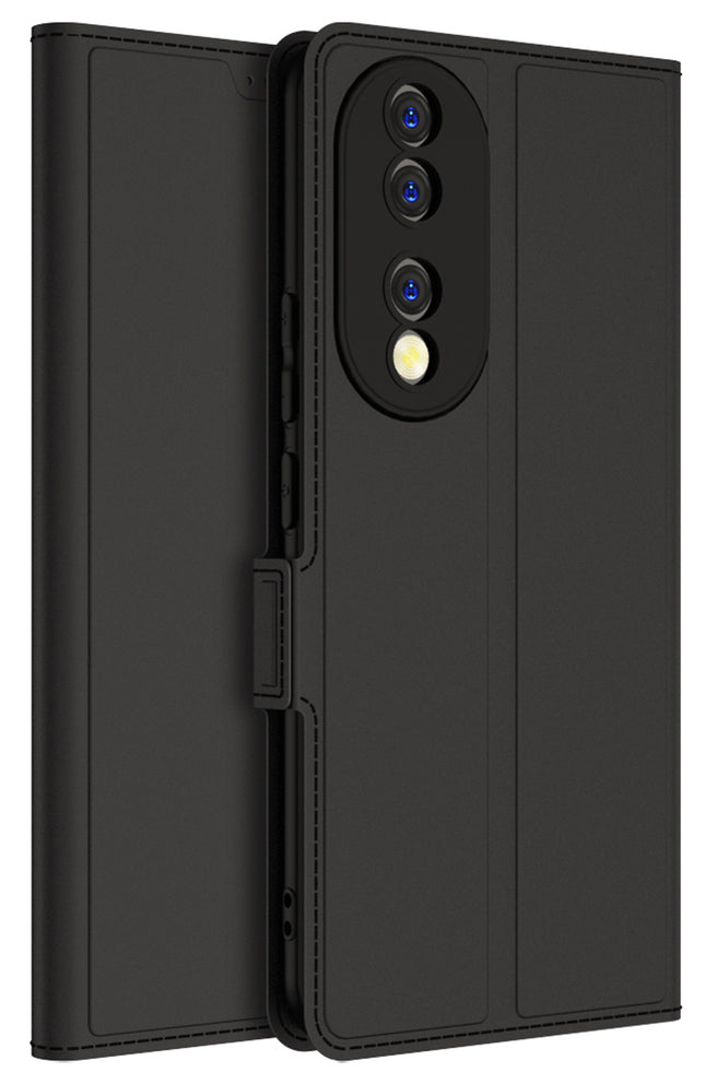 Kapa Noble Slim Magnetic Leather Flip Case Cover for Honor 90 (5G) | Card Holder Stand Leather Flip Wallet Case (Black) - Mobizang