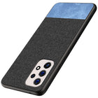 Soft Fabric & Leather Hybrid for Samsung Galaxy A73 Back Cover, Shockproof Protection Slim Hard Back Case (Black ,Blue)