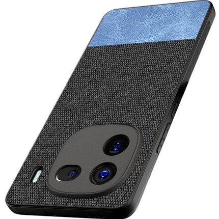 Kapa Soft Fabric & Leather Hybrid Protective Back Cover for Iqoo 12 (5G) | Shockproof Slim Hard Anti Slip Back Case (Black , Blue) - Mobizang