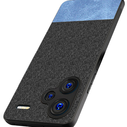Kapa Soft Fabric & Leather Hybrid Protective Back Cover for Redmi Note 13 PRO PLUS | Shockproof Slim Hard Anti Slip Back Case (Black , Blue) - Mobizang