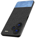 Kapa Soft Fabric & Leather Hybrid Protective Back Cover for Redmi Note 13 PRO PLUS | Shockproof Slim Hard Anti Slip Back Case (Black , Blue) - Mobizang