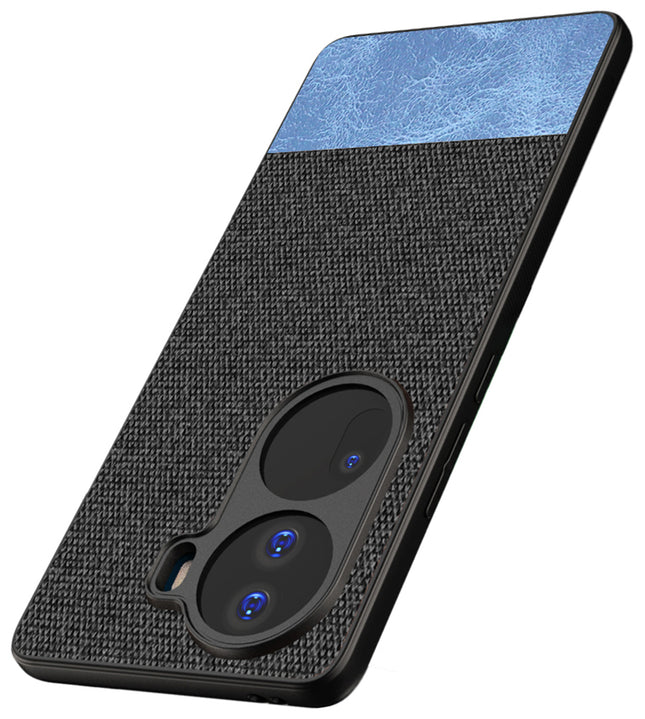 Kapa Soft Fabric & Leather Hybrid Protective Back Cover for Oppo Reno 11 PRO | Shockproof Slim Hard Anti Slip Back Case (Black , Blue)