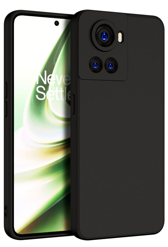 Matte Lens Protective Shockproof Flexible Back Cover for OnePlus 10R, Slim Silicone with Soft Lining Shockproof Flexible Full Body Bumper Case (Black)
