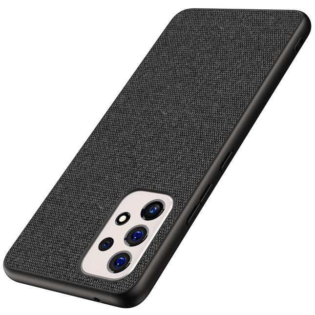 Soft Fabric Hybrid for Samsung Galaxy A73 Back Cover, Shockproof Protection Slim Hard Back Case (Black) - Mobizang