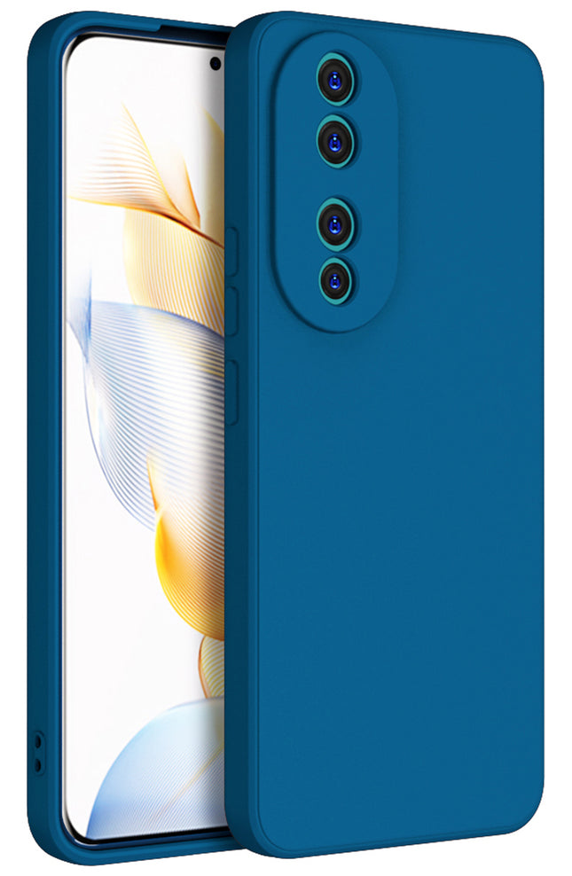 Kapa Matte Protective Lens Flexible Back Cover for Honor 90 (5G) | Slim Silicone with Soft Lining Shockproof Full Body Bumper Case (Blue)