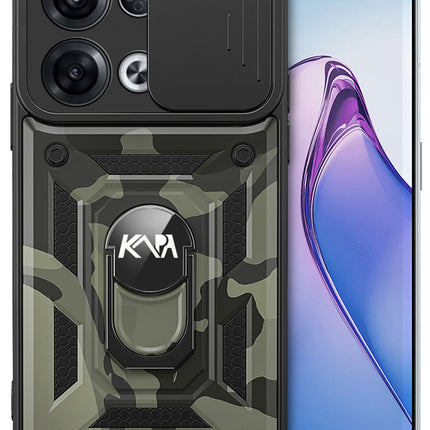 Kapa Tank Back Cover for Oppo Reno 8 Pro (5G) , Inbuilt Ring + Slider Shockproof Lens Protection Case (Black)