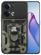 Kapa Tank Back Cover for Oppo Reno 8 Pro (5G) , Inbuilt Ring + Slider Shockproof Lens Protection Case (Black)
