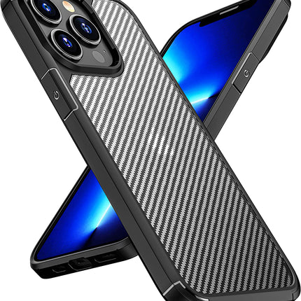 Carbon Armor Back Case Cover for Apple iPhone 13 PRO MAX (6.7 inch) , [Military Grade Protection] Shock Proof Slim Hybrid Bumper Case (Black) - Mobizang