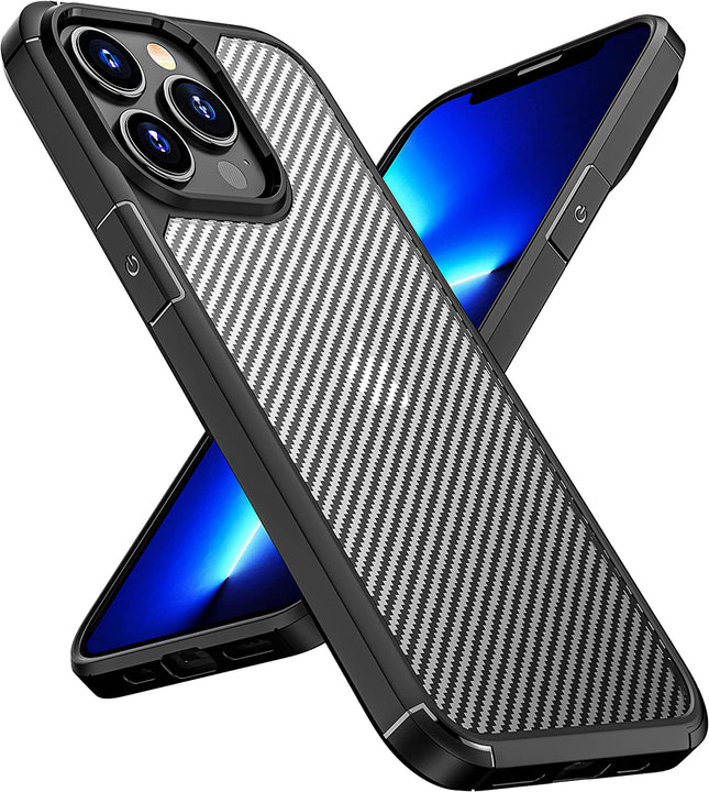Carbon Armor Back Case Cover for Apple iPhone 13 PRO MAX (6.7 inch) , [Military Grade Protection] Shock Proof Slim Hybrid Bumper Case (Black) - Mobizang