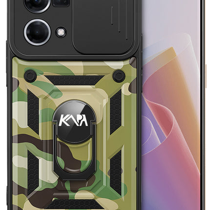 Kapa Tank Back Cover for Oppo F21 Pro (4G) , Ring + Slider Shockproof Lens Protection Case (Green)