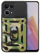 Kapa Tank Back Cover for Oppo F21 Pro (4G) , Ring + Slider Shockproof Lens Protection Case (Green)