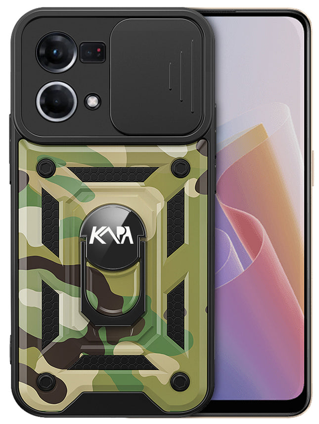 Kapa Tank Back Cover for Oppo F21 Pro (4G) , Ring + Slider Shockproof Lens Protection Case (Green)