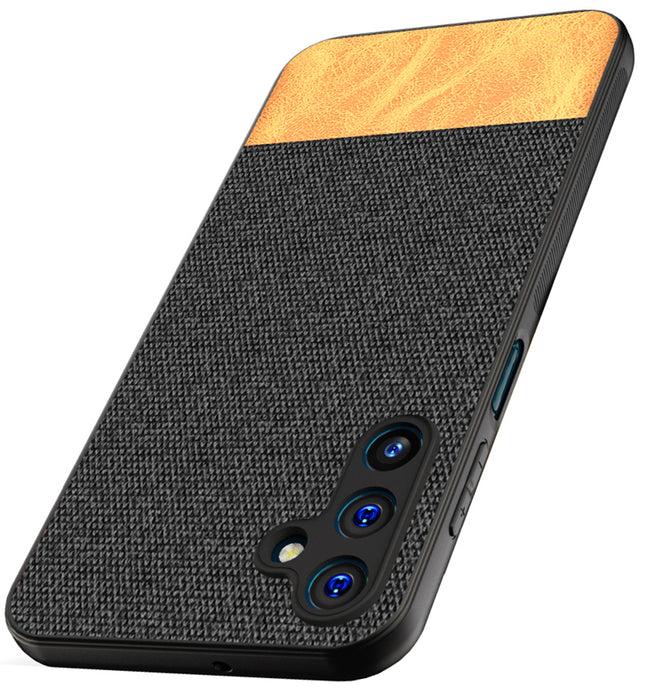 Kapa Soft Fabric & Leather Hybrid Protective Back Cover for Samsung Galaxy A15 | Shockproof Slim Hard Anti Slip Back Case (Black , Brown)