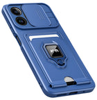 Bisen Back Cover for Apple iPhone 12 PRO MAX ,Inbuilt Camera Slider,Ring Stand and Card Pocket Shockproof Slim Bumper Back Case (Blue)
