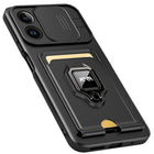 Bisen Back Cover for Apple iPhone 12 PRO MAX ,Inbuilt Camera Slider,Ring Stand and Card Pocket Shockproof Slim Bumper Back Case (Black)