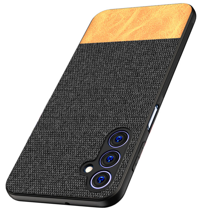 Kapa Soft Fabric & Leather Hybrid Protective Case Cover for Samsung Galaxy F34 (5G) / M34 (5G) | Shockproof Slim Hard Anti Slip Back Case (Black,Brown)