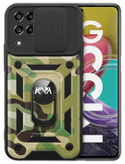 Kapa Tank Back Cover for Samsung Galaxy M53 (5G), Inbuilt Ring + Slider Shockproof Lens Case (Green)