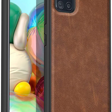 Tux Back Case For Samsung Galaxy A51 , Slim Leather Case with Soft Edge Shockproof Back Cover (Brown)