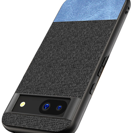 Kapa Soft Fabric & Leather Hybrid Protective Back Cover for Google Pixel 8A | Shockproof Slim Hard Anti Slip Back Case (Black , Blue)
