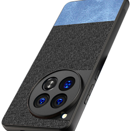 Kapa Soft Fabric & Leather Hybrid Protective Back Cover for OnePlus 12 | Shockproof Slim Hard Anti Slip Back Case (Black , Blue) - Mobizang