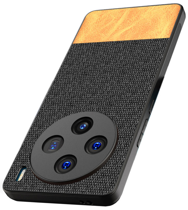 Kapa Soft Fabric & Leather Hybrid Protective Back Cover for Vivo X100 | Shockproof Slim Hard Anti Slip Back Case (Black , Brown) - Mobizang