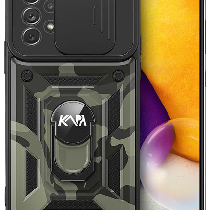 Tank Back Cover for Samsung Galaxy A73 (5G) , Inbuilt Ring + Slider Shockproof Lens Protection Case (Black)