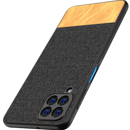 Soft Fabric & Leather Hybrid Protective Back Case Cover for Samsung Galaxy M53 (5G) (Black , Brown)